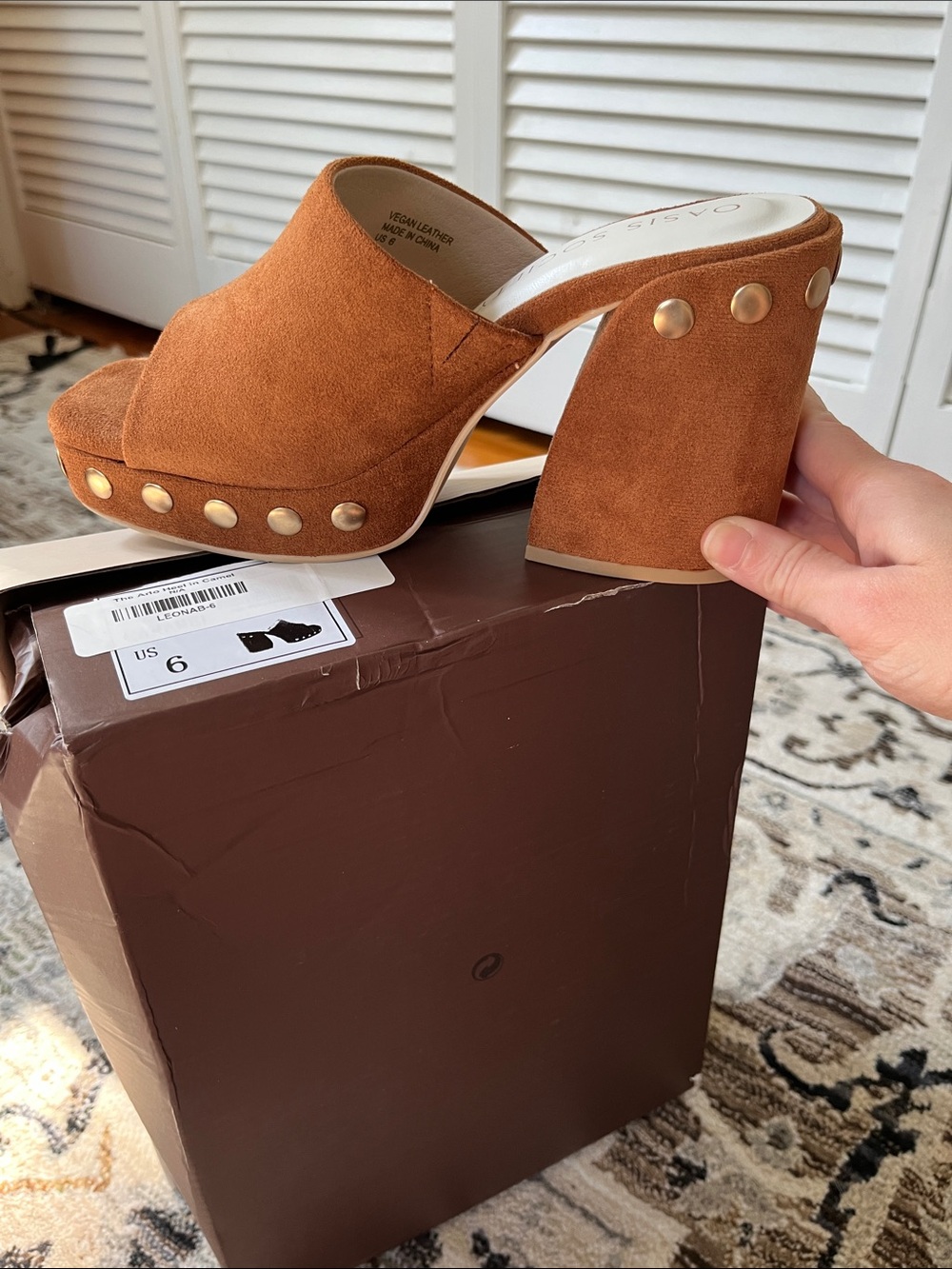 Oasis Society Tan Suede Studded Platform Mule - Picture 3 of 4